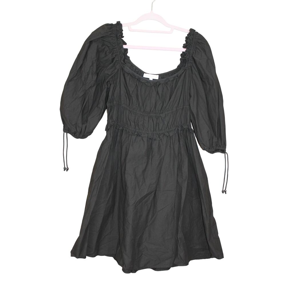 House of Harlow Black Balloon Sleeves Fit & Flare Short Peasant Dress Size L
